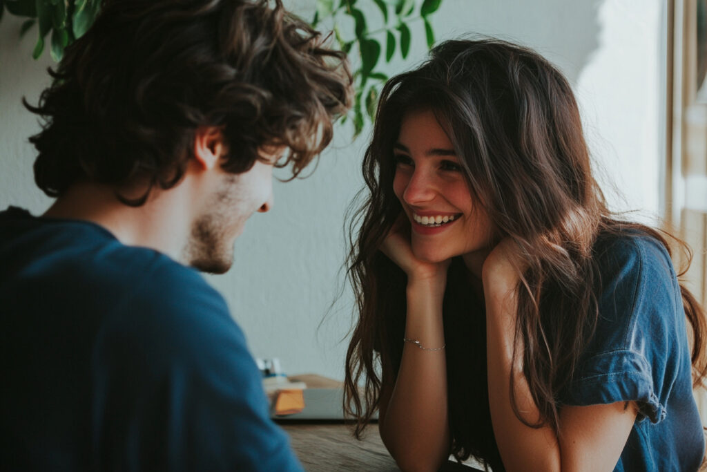 男性の話を楽しそうに聞く女性